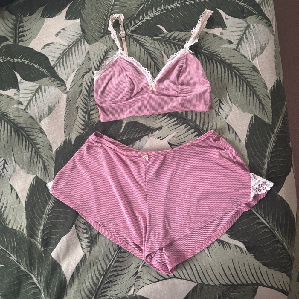 Victoria's Secret Mauve Lace Trim Pajama Set